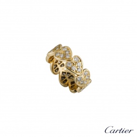 Cartier 18k Yellow Gold Diamond Set Heart Link Ring